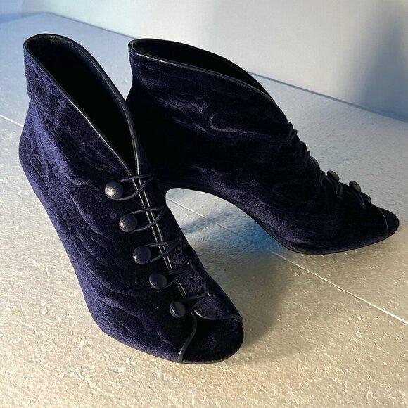 Impo SZ 8.5 Vintage Royal Blue velvet peep toe bootie heel unique romantic event - Picture 4 of 10